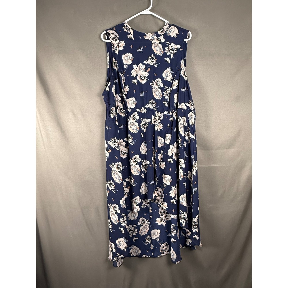 Torrid Midi Dress Women 3 Navy Blue Floral High Neck Ruffle High-Low Sleeveless